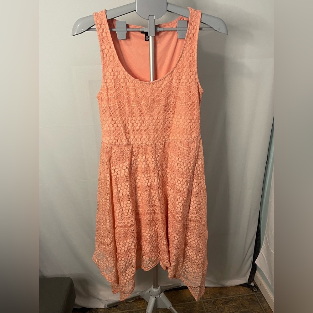 Torrid Lace Handkerchief Hem Dress Women 00 Coral Peach‎ Sleeveless Boho Party